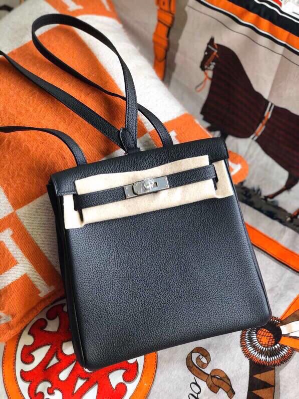 Hermes Kelly Ado Backpack In Black Clemence Leather